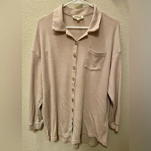 Listicle Super Soft Ribbed Cream Button Up Top
